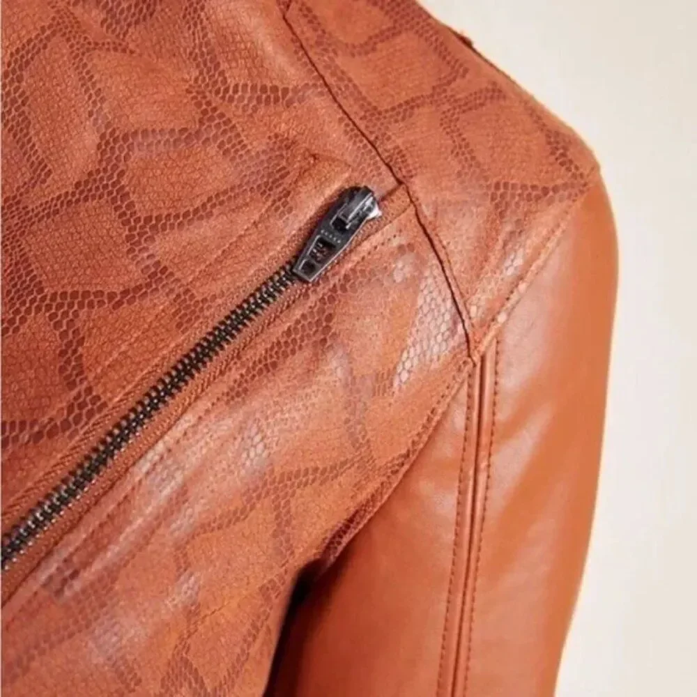 ✨Anthropologie NYDJ✨ 'Sharona' Snakeskin Print Faux Leather Jacket - [Size XSP]